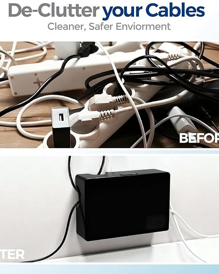 Kos Design Cable Management Box with Included Mounting Hardware – ABS Cord Organizer (12,7 x 7,8 x 4,5 in) | Heat-Tolerant Power Strip & Cable Storage | Wall-Mountable or Floor Use