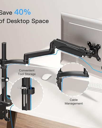MOUNTUP 27 inch Extra Long Monitor Arm, Single Desk Mount for 22-32 inch, Tall Monitor Stand Holds 4.4-19.8lbs, Height Adjustable Monitors Stand for Desk with C-Clamp/Grommet Base, Black