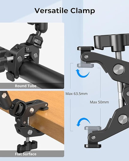 SMALLRIG 22" Magic Arm Clamp, Overhead Phone Mount Holder Stand, Flexible Desk Camera Mount, Articulating Friction Boom Arm, for POV Shot, Filming, Light, Webcam, Action Camera