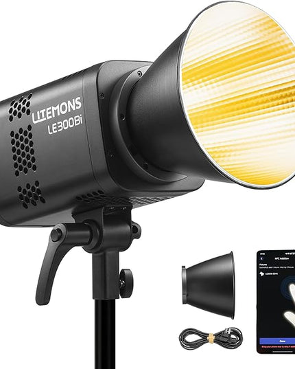 Godox Litemons LE300Bi COB Led Video Light,320W Power,2800-6500K CCT,58900 Lux@1m,Bowens Accessory Mount,Wired DMX/RDM,Bluetooth for Studio Photography Video Recording Live Streaming (Black)