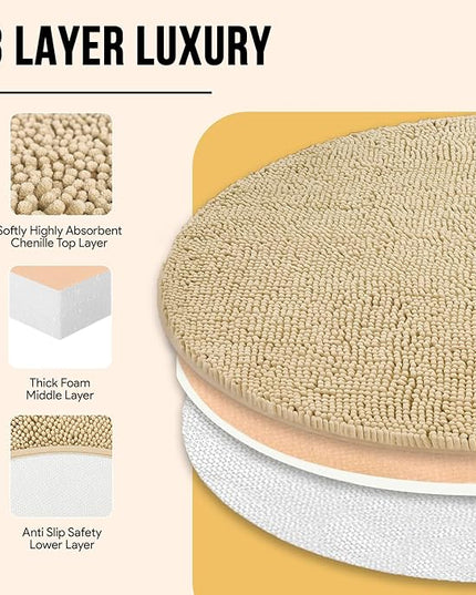 MAYSHINE Round Area Rug Set for Bathroom | Soft Plush Chenille Bath Mat, Water Absorbent Non-Slip Bathroom Rug | Washable Shag Carpet for Shower, Bedroom, or Home Décor | 36"x36" (Round) | Beige