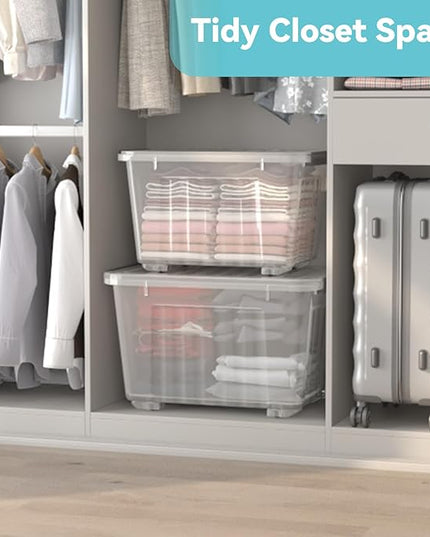 Nazhura 97 Quart Plastic Storage Bin, Stackable and Nestable Storage Boxes with Lids and Secure Latching Buckles, Large Storage Container (Clear, 97Quart-4Pack)