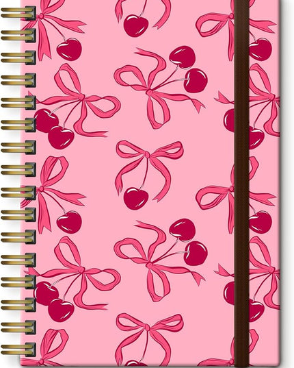 Spiral Journal Notebook, A5 Cute Notebooks for Women Men, College Ruled Hardcover Notebook for Work & Note Taking, 60 Pages Double-Wire Journals for Writing, Cute Cherry