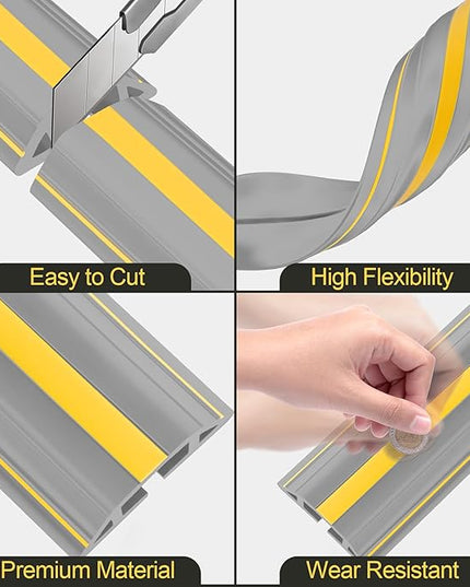 MYFAMIREA 10FT Floor Cord Cover Heavy Duty Cable Cover Protector 3 Channels Extension PVC Floor Wire Cover Outdoor Cord Hider Management Cord Cover for Wire on Floor for Home Office Outdoor, Grey