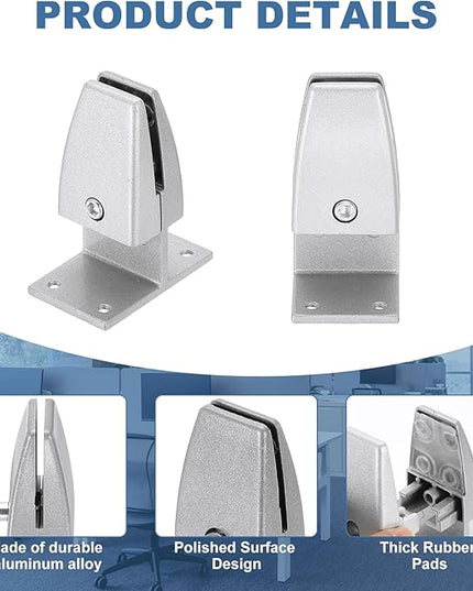 PATIKIL 6 Pcs Adjustable Desk Divider Partition Clips, T-Shape Aluminum Sneeze Guard Support Clamps Desktop Divider Clips for Offices Stores Counter Privacy Panel, Silver