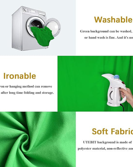 UTEBIT Green Screen Backdrop, 3.3x5 Ft Photography Greenscreen Background for Photo Video Studio, YouTube Video Streaming Zoom, Low Temperature Ironing to Remove Wrinkles