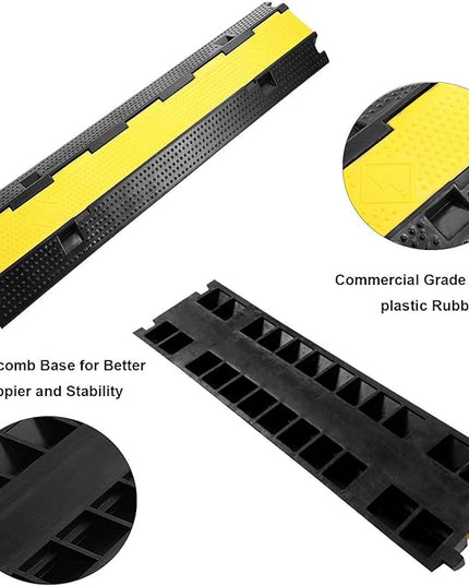 Reliancer 3 Pack Dual Channel Rubber Cable Protector Ramp 2 Channel Traffic Speed Bump 11000lbs Capacity Heavy Duty Driveway Hose Cover Ramp Cord Track Protector Wires Concealer w/Flip-Open Top Cover