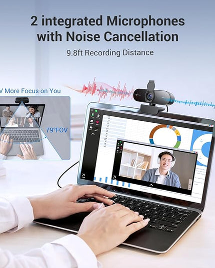 N newline 4K Webcam for PC, PDAF/CDAF Autofocus, 1080P@60FPS, 79° FOV, Auto Light Correction, 2 Noise Reduction Mics, Privacy Cover, USB-A, Streaming Camera for Skype, Teams, Online Meeting, NewEye 62