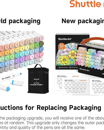 Shuttle Art Pastel Alcohol Markers Brush tip, Dual Tip Brush & Chisel Tip Art Marker Set, 50 Colors plus 1 Blender Marker Pens with Case Perfect for Illustration Students Adults Coloring Sketching
