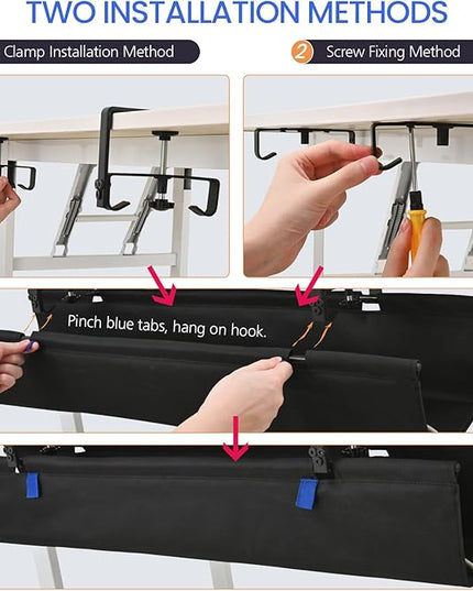 36" Under Desk Cable Management Tray- Clamp/Screw Mount Desk Cable Organizer Cable Tray Hiders for Office&Home