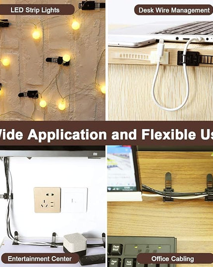Adhesive Cable Management Clips, 50Pcs Adjustable Nylon Cable Strap Ties Wire Clips Clamps Organizer with Strong Adhesive Tape, Extra Screw & Hole for Strong Fixation Home Office - 3.55 Inch Black