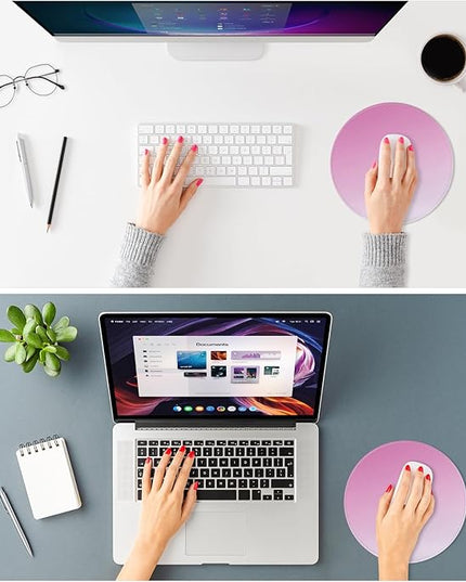 ITNRSIIET Mouse Pad Non-Slip Rubber Base Smooth Surface Stitched Edges Waterproof Durable Compatible with All Mice for Office & Gaming, Desk Accessory, Diameter 8.7 inch, Blush Gradient