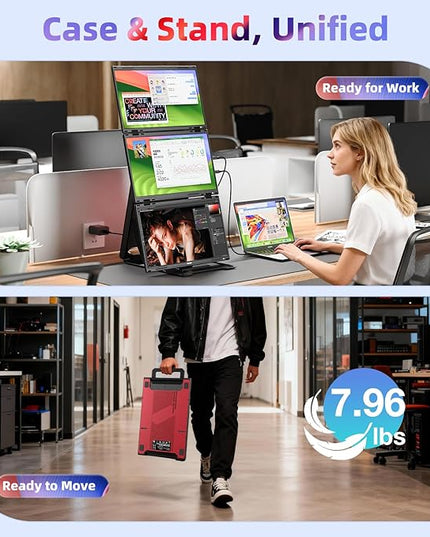 Quad Laptop Screen Extender, 15.6" FHD 1080P Triple Monitor, Combine into One 30" Screen (Landscape/Portrait), Just 1 Cable for 3 Screens, Driver Required, Compatible with Wins & Mac(M1/M2/ M3/M4/M5)
