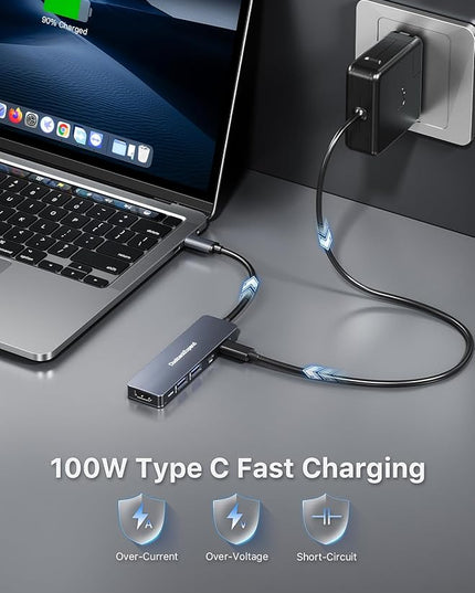 USB-C Hub 5-in-1 with 4K HDMI, 100W Power Delivery, 5Gbps USB-C Data Port and 2 5Gbps USB-A Data Ports for MacBook Pro/Air, iPad Pro/Air, Dell XPS