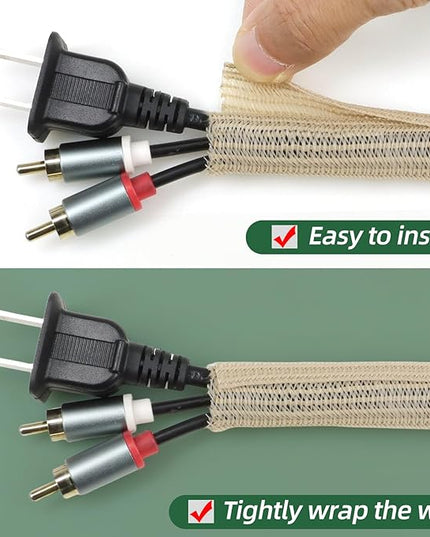 Split Wire Loom Tubing, Cable Protector Sleeve, Braided Cable Management for TV/Computer/Home Theater/Engine Bay, Cord Protectors from Pets No Chew (Wood Color, 1.26"-10ft)