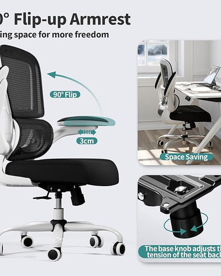TRALT Office Chair - Ergonomic Desk Chair with Adjustable Lumbar Support, Mesh Computer Chair, Executive Chairs for Home Office Comfortable Lumbar Support (White+Black)