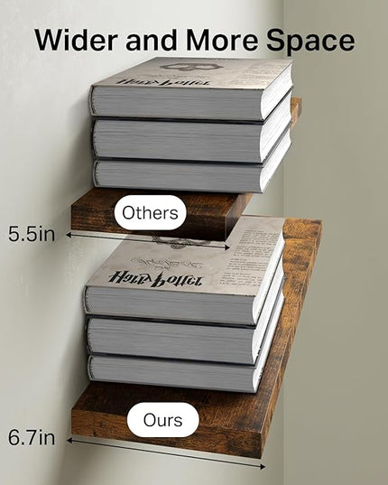 BAYKA Floating Shelves for Wall, 22.5 Inch Rustic Wood Wall Mounted Shelving for Bathroom, Bedroom, Living Room, Kitchen & Book, Hanging Display Decor Shelf with 22 lbs (Rustic Brown,Set of 3)