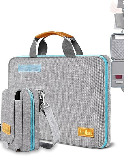 ZINMARK Laptop Case 15.6 Inch Briefcase Military-Grade Protection with Detachable Belt Bag, Compatible All Model of 15-16 Inch MacBook Pro and Most Popular 15.6 Inch Notebooks Chromebooks (Gray&Blue)