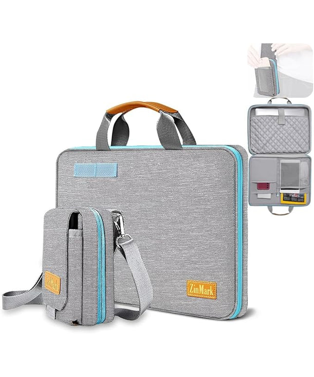 ZINMARK Laptop Case 15.6 Inch Briefcase Military-Grade Protection with Detachable Belt Bag, Compatible All Model of 15-16 Inch MacBook Pro and Most Popular 15.6 Inch Notebooks Chromebooks (Gray&Blue)