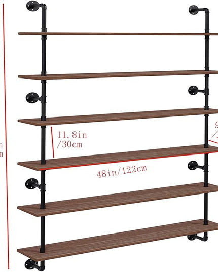48 InchPipe Bookshelf Floating Shelves for Wall Shelves Bookshelf Industrial Pipe Shelving Shelves Real Wood Planks Rustic Hanging Shelves Farmhouse Kitchen Bar Shelving