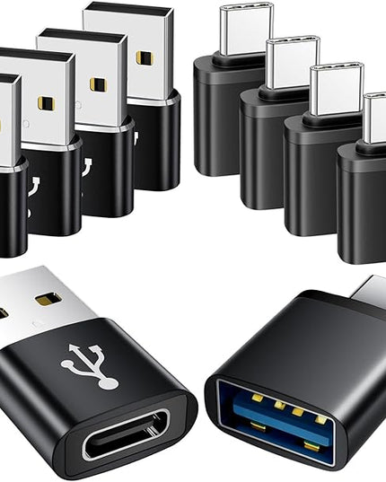 USB to USB C Adapter 10 Pack,USB to USB-C Adapter,USB Type C Male Female Adaptor,USBA Converter for iPhone 16 15 14,MacBook Pro,iPad,Car Charger,Black