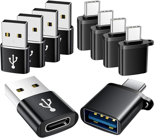 USB to USB C Adapter 10 Pack,USB to USB-C Adapter,USB Type C Male Female Adaptor,USBA Converter for iPhone 16 15 14,MacBook Pro,iPad,Car Charger,Black