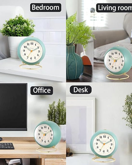 Tinload Analog Alarm Clock, Retro Simple Design Small Desk Clock with Manual Light, Battery Operated, Snooze, for Kids,Bedroom,Travel,Kitchen,Bedside Desktop(Green)