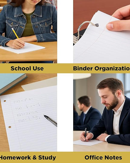 Woodlake Loose Leaf Paper, Wide Ruled Notebook Paper, 8 x 10.5”, 150 Sheets per Pack, 3 Pack Bulk Lined Filler Paper, 3 Hole Punched, 60gsm, Made in USA