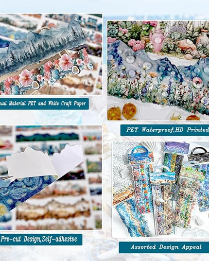 Dwpetzo Large Seasonal Nature Landscape Stickers for Journaling, 60 Sheets Dual Materials Transparent PET and Craft Paper Stickers for Junk Journal, Collage, Aesthetic Crafts Arts