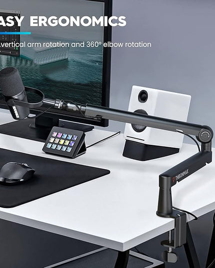 THRONMAX Twist S6 Microphone Boom Arm, Low Profile Mic Stand with Cable Management,Desk Clamp, Versatile Mounting, All-Metal and Fully Adjustable Mic Arm for Streaming, Gaming, Home Office,Universal