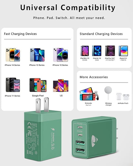 40W USB C Charger Cube, 2-Pack Wall Plug Fast Charging Block, 4-Port QC +PD Power Adapter Multiport Brick Type C Box for iPhone 16/15/14/13/12/11 Pro, XS/XR/8/7, Tablets, Cellphones Charger