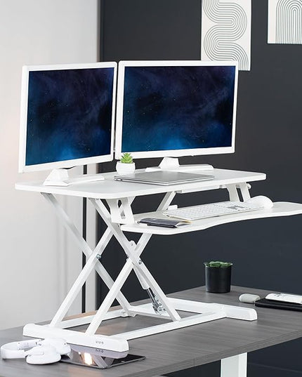 VIVO 36 inch Desk Converter, K Series, Height Adjustable Sit to Stand Riser, Dual Monitor and Laptop Workstation with Wide Keyboard Tray, White, DESK-V036KW
