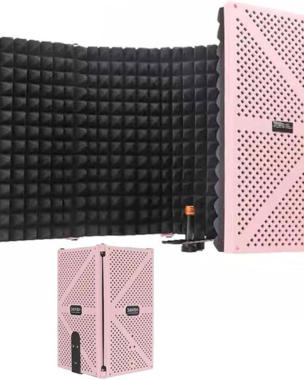 Portable Desktop Soundproof Cover,Microphone Soundproofing Acoustic Foam Panel,Self Made Sound Booth Box,Home Recording Equipment,for Music Practice Room(Pink)