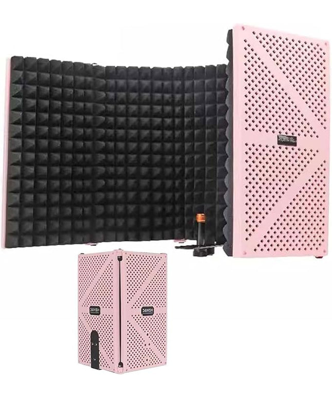 Portable Desktop Soundproof Cover,Microphone Soundproofing Acoustic Foam Panel,Self Made Sound Booth Box,Home Recording Equipment,for Music Practice Room(Pink)