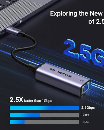 UGREEN USB C to Ethernet Adapter 2.5G, Ethernet Adapter for Laptop, Aluminum, Type C (Thunderbolt 4/3 Compatible) to RJ45 Network Internet, Compatible for NAS, MacBook Air/Pro, XPS, iPhone 17 Pro/Max