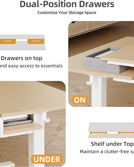 Claiks Electric Standing Desk with 2 Drawers, Adjustable Standing Desks with Storage, Height Adjustable Stand up Desk for Home Office with 2 Hooks,48 Inch Natural