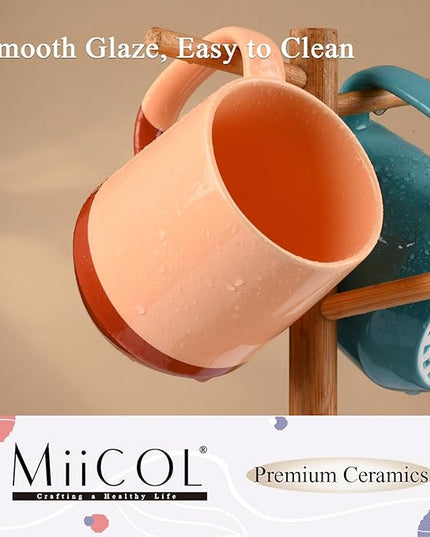 Miicol Ceramic Coffee Mug, 16 oz Large Coffee Cup, Tea Mug with Handle, Flat Bottom Mug for Men, Women, Office, Microwave and Dishwasher Safe, Multi-Color, Caramel Peach