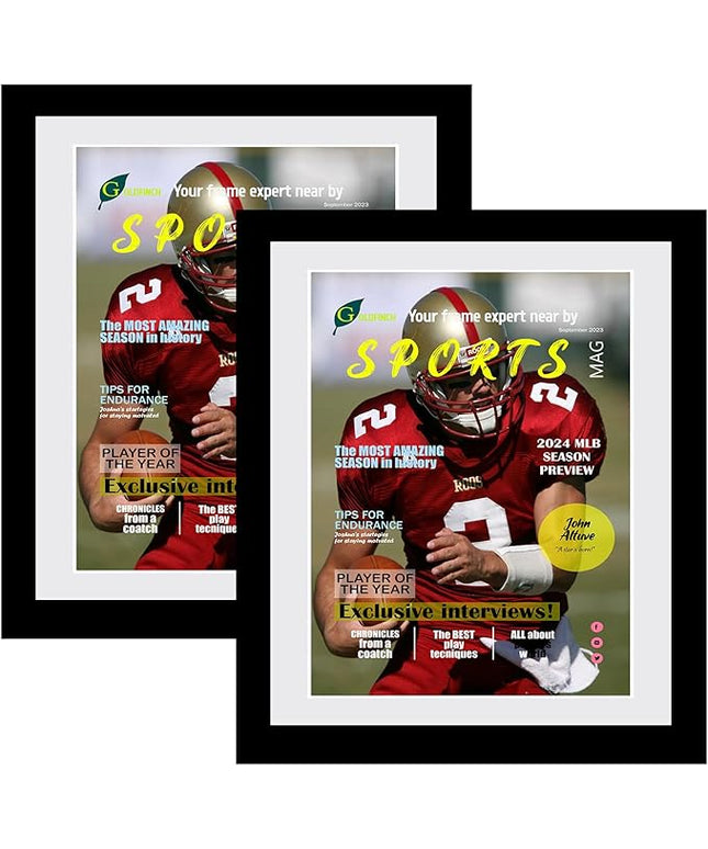 Goldfinch 2 Packs Sports Magazine Frames Displays Magazines Measuring 8 x 10.5 inches with White Core Matting,Suitable for 1994-Current Collector's Edition Sports Magazines with Installed Hangers