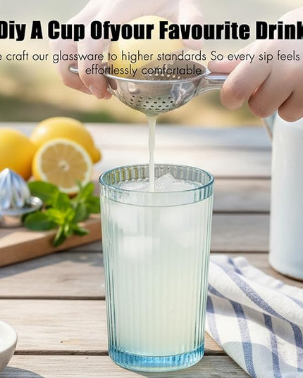 Drinking Glasses, Colored Highball Glasses Set of 6, Ribbed Glassware Glass Cups, Water Glasses for Beer, Iced Coffee Cups, Cocktail Glasses - Christmas Gifts -12 oz