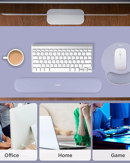 MOSISO Wrist Rest for Keyboard Mouse Pad Set, Large Gaming Deskpad&Circle Curved Mousepad&Keyboard Wrist Rest&Coaster, Ergonomic Non-Slip Mousepad&Easy Typing Pad with Silicone Lining, Lavender Gray
