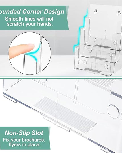 Argvey Acrylic Brochure Holder 8.5 x 11 inches, 3 Tier Clear Literature Holder with Removable Divider for Trifold 4 Inches Wide Pamphlet, Plastic Flyer Display Stand for Magazine, Document, Booklet