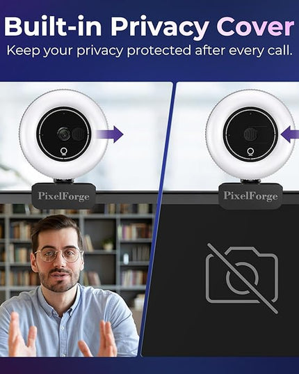 4K Webcam for PC with Microphone & Light & Privacy Cover, Web Camera for Desktop Computer/Laptop/Monitor/Mac, 4K UHD Sony Sensor, PDAF Auto Focus, Dual AI Noise-Cancelling Mics, USB Camera