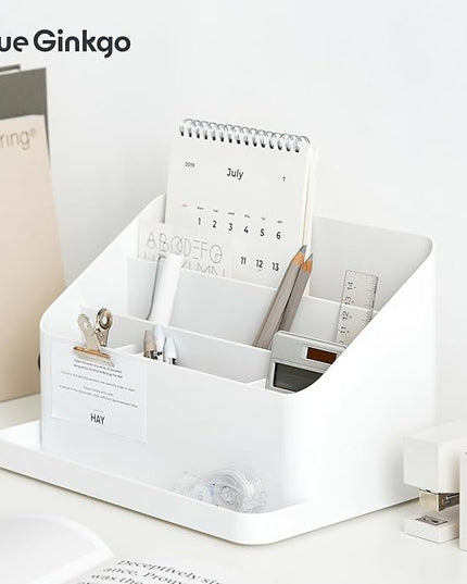 BLUE GINKGO Desk Organizer – Korean-Made Office Storage for Pens, Notes, Mail, and Supplies (White)