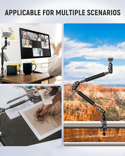 NEEWER Magic Arm Camera Mount, Overhead Desk Phone Mic Stand Holder, 22" Articulating Boom Arm C Clamp 1/4" 3/8" Threads for ARRI for Microphone Webcam Action Camera Video Light, Cleaning Cloth, UA057