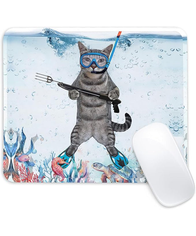 Funny Diving Cat Square Mouse Pad,Non-Slip Rubber Base Mouse Pad,Home Office Decoration Desktop Accessory,Laptop Mouse Pad for Office Laptops,9.4x7.8x0.12inch.