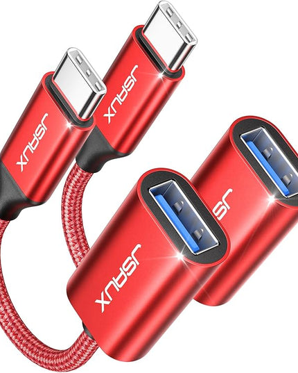 JSAUX USB C to USB 3.0 Adapter [2 Pack], USB C Male to USB Female OTG Cable Adapter Compatible with MacBook Pro/Air, iPhone 17 Pro Max/iPhone Air/16e/16/15 Series, Samsung Galaxy S25/S24/S23-Red