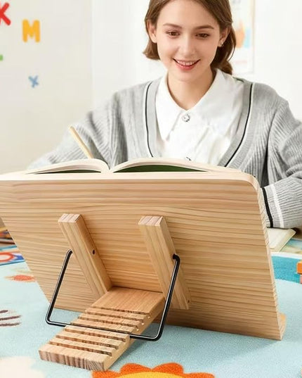 Reading Rack Wooden Bookshelf - Book Stand Foldable with 8 Adjustable Positions and Page Clips,Suitable for cookbooks、iPads、laptops、Sheet Music、and Reading Stands(15x11.4inch)