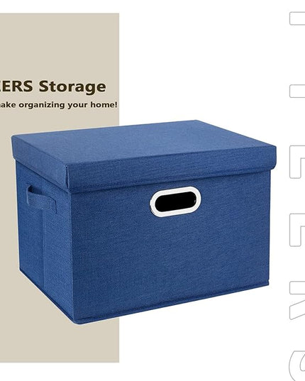 TYEERS Large Storage Bins with Lids, Collapsible, Washable, Fabric Storage Boxes for Organizing, 17.3x11.8x11.4 inches, 3 Pack, Classic Blue