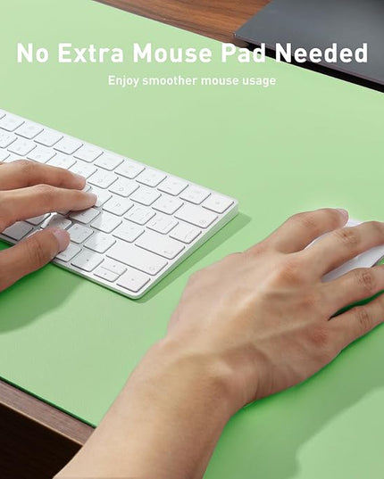 Aothia Faux Leather Desk Mat – Large Mouse Pad, Non-Slip PU Leather Blotter, Waterproof Writing Surface for Office and Home (Foam Green, 47.2" x 23.6")