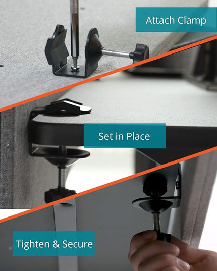 Stand Up Desk Store ReFocus Clamp-on Acoustic Desk Divider Privacy Panel That Reduces Noise and Visual Distractions (Cool Gray, 59" X 23.6")